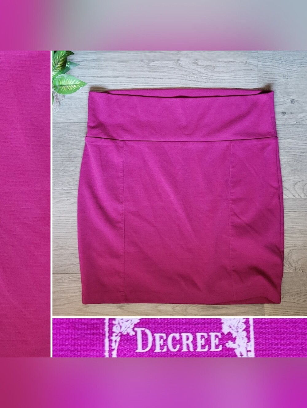 Decree Magenta Purple Bodycon Fitted Mini Pencil Skirt w/ Vertical Seams, Large
